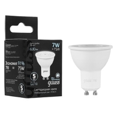 Лампа светодиодная Gauss MR16 7Вт цок.: GU10 спот 220B 4100K св. свеч. белый нейт. MR16 (упак.: 10 шт)
