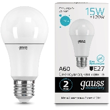 Лампа светодиодная Gauss Elementary 15Вт цок.:E27 груша 220B 4100K св.свеч.бел.нейт. A60 (упак.:10шт) (23225)