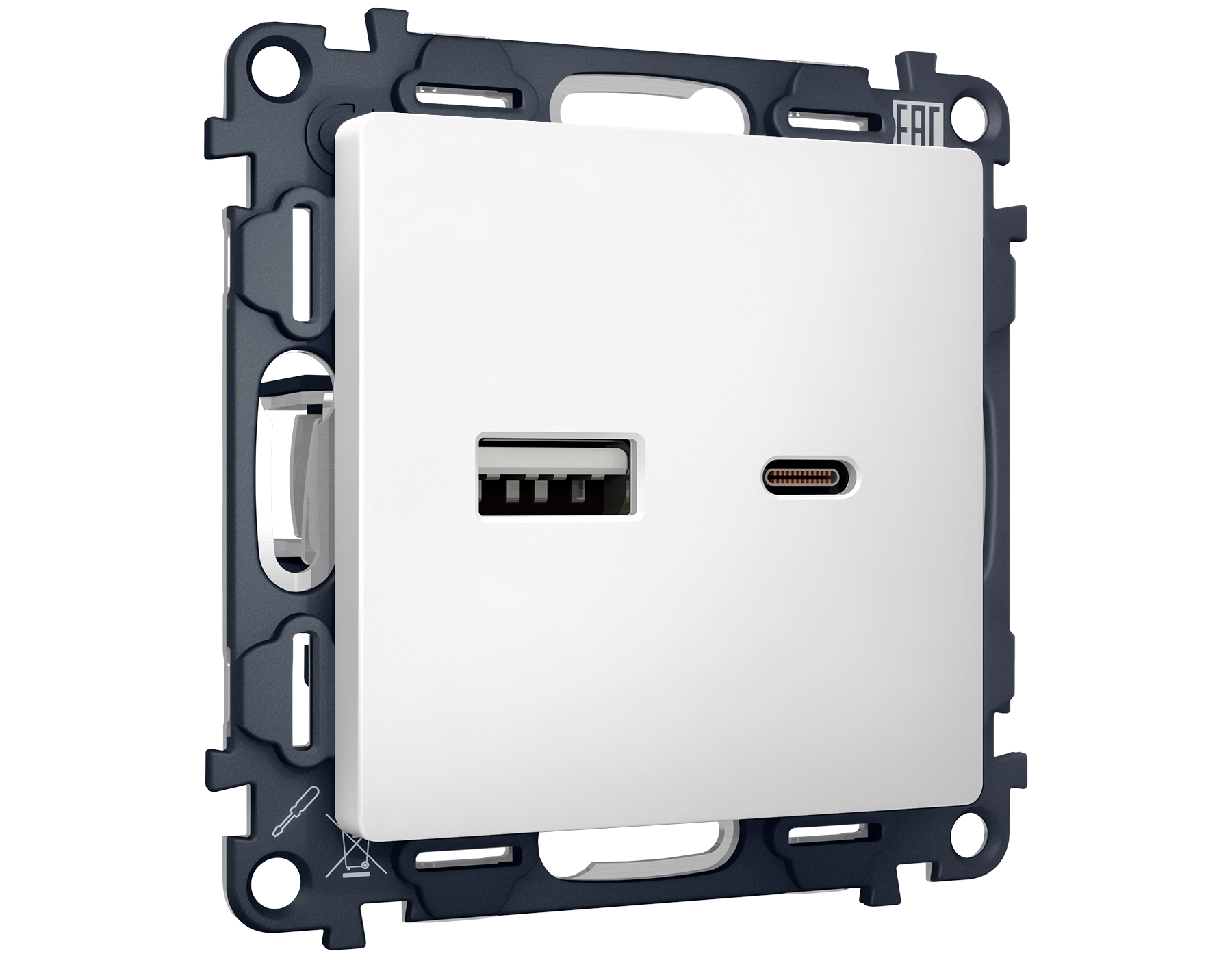 Комплект механизма розетки ALFA Белый матовый 2USB A+C 20W (быстрая зарядка) QUANT (AP1310, VM177) MA131010