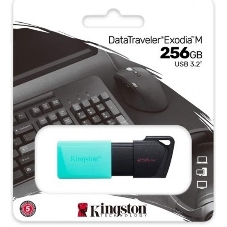 Флешка USB Kingston DataTraveler Exodia М (DTXM/256Gb), 256Gb, USB 3.2 Gen 1, R/W 150/60, черный/бирюзовый