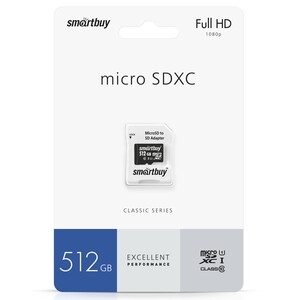 Флеш карта MicroSDXC 512Gb Smartbuy Class 10 PRO U3 R/W:90/70 MB/s, адаптер в комплекте