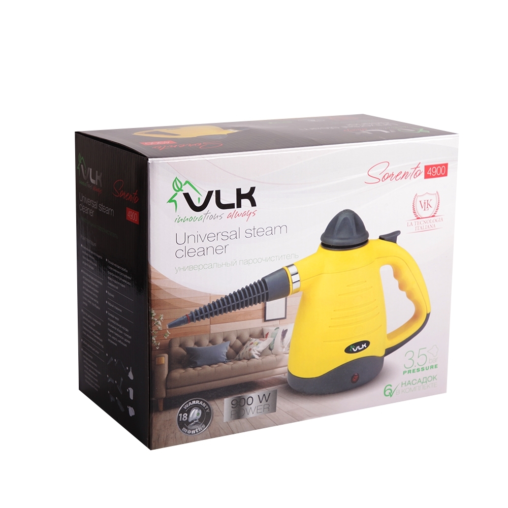 Универсальный пароочиститель VLK Sorento 4900, черный/желтый, 900 Вт, 3.5 бар, 28 г/мин