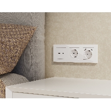 Комплект механизма розетки ALFA Белый матовый 2USB A+C 20W (быстрая зарядка) QUANT (AP1310, VM177) MA131010