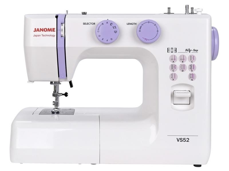 Швейная машина Janome VS52 белый, электромеханическая, вертикальный качающийся, 17 операций, петля полуавтомат