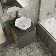 Тумба Bau Dream Blackwood 50 графит, раковина BAU Crystal 40х40, смеситель для раковины высокий Hotel Still, нержавеющая сталь, выпуск клик клак, хром