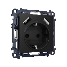 Комплект механизма электрической розетки ALFA Черный матовый 2USB A+A 18W (быстрая зарядка) с/з QUANT (AP8090, VM155) MA809010