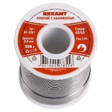 Припой с канифолью Rexant, 500 г, Ø0.8 мм, (олово 60%, свинец 40%), катушка