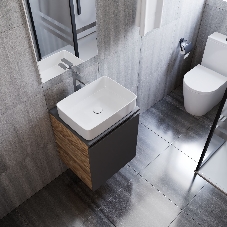 Тумба Bau Dream Blackwood 50 графит, раковина BAU Hotel 48х37, смеситель для раковины высокий Hotel Still, нержавеющая сталь, выпуск клик клак, белый