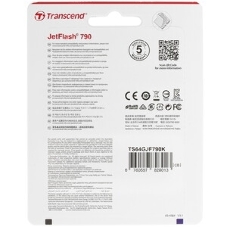 Флешка USB Transcend JetFlash 790 (TS64GJF790K), 64 Gb, USB 3.0, R/W 90/40, черный/синий