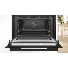 Встраиваемый духовой шкаф Bosch CMG978NB1 Accent line с микроволновой печью и 22 типами нагрева, 45.5x59.5x54.8 см, 45л, дисплей,инвертор,SoftClose и SoftOpen, Bosch Assist, черный. Телескопические направляющие 1 уровень,пиролитическая очистка,многоточечный термощуп PerfectRoast