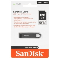 Флешка USB Sandisk CZ460 Ultra (SDCZ460-128G-G46), 128Gb, USB Type-C, R/W 150/30, черный