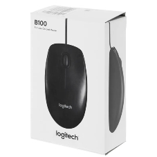 Мышь проводная Logitech B100 черный, 1000 dpi, USB, кнопки - 3