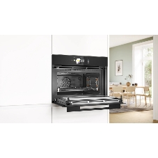 Встраиваемый духовой шкаф Bosch CMG978NB1 Accent line с микроволновой печью и 22 типами нагрева, 45.5x59.5x54.8 см, 45л, дисплей,инвертор,SoftClose и SoftOpen, Bosch Assist, черный. Телескопические направляющие 1 уровень,пиролитическая очистка,многоточечный термощуп PerfectRoast