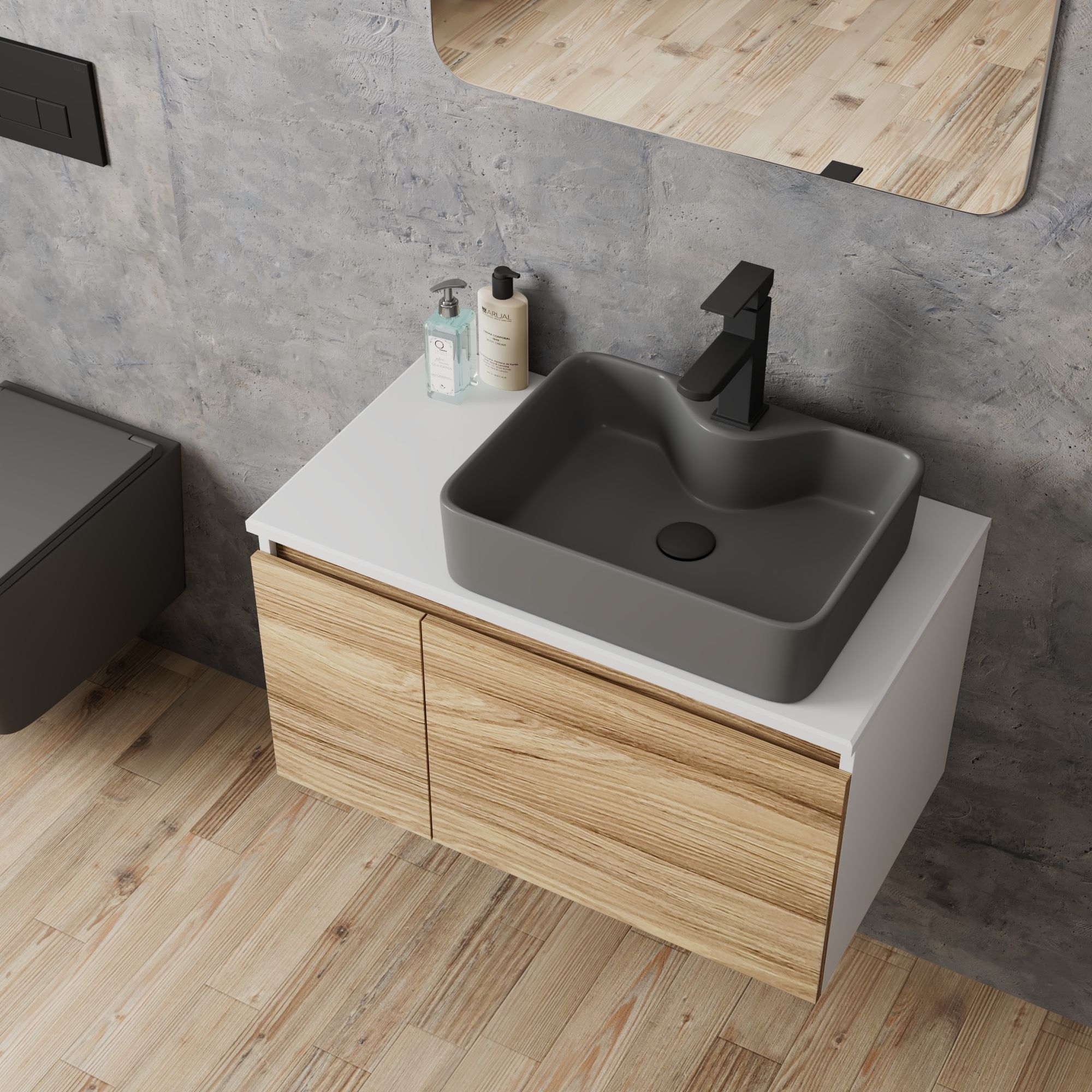 Комплект: тумба Bau Dream Blackwood 80, раковина BAU Cerama 48х37, темно-серая, смеситель Hotel Black, черный матовый, выпуск клик клак черный