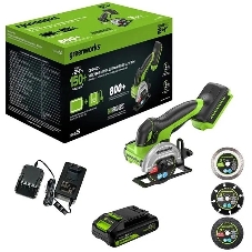 Угловая шлифовальная машина аккумуляторная GreenWorks GD24UCS, 24V, б/щет, 20000 об/мин,76 мм, рез 18 мм,1х2Ач,ЗУ,кор 3402007CUA