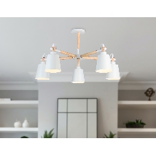 Светильник Ambrella light TR82208/5 WH/LW белый/светлое дерево E27/5 max 40W D780*430