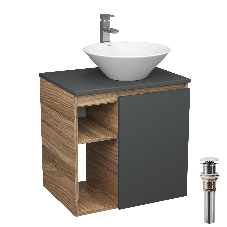 Тумба Bau Dream Blackwood 60 правая, графит, раковина BAU Dream D43, смеситель для раковины высокий Hotel Still, нержавеющая сталь, выпуск клик клак, белый