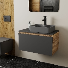 Комплект: тумба Bau Dream Blackwood графит 80, раковина BAU Cerama 48х37, темно-серая, смеситель Hotel Black, черный матовый