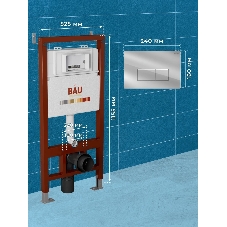 Инсталляция BAU PRO для подвесного унитаза, клавиша смыва BAU Hotel для инсталляции, хром