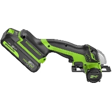Угловая шлифовальная машина аккумуляторная GreenWorks GD24UCS, 24V, б/щет, 20000 об/мин,76 мм, рез 18 мм,1х2Ач,ЗУ,кор 3402007CUA