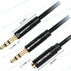 Переходник-разветвитель Vention гибкий Jack 3.5 мм F 4 pin/Jack 3.5 мм M x 2 - 1м BBDBF
