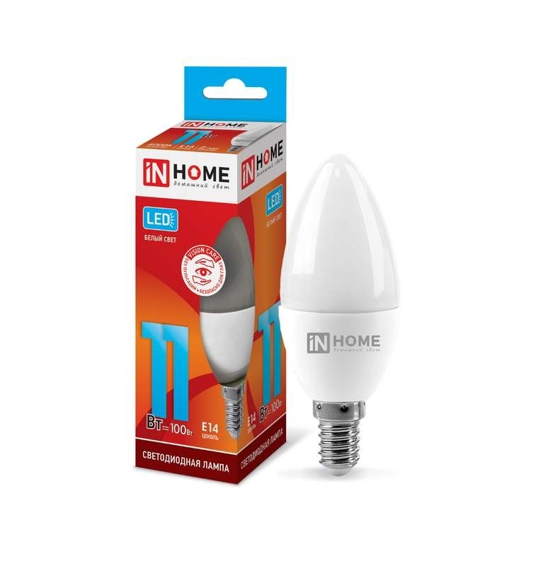 Лампа светодиодная LED-СВЕЧА-VC 11Вт свеча 4000К нейтр. белый E14 1050лм 230В IN HOME 4690612020471