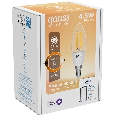 Лампа светодиодная филаментная Gauss Smart Home DIM E14 C35 4,5 Вт 1/10/40