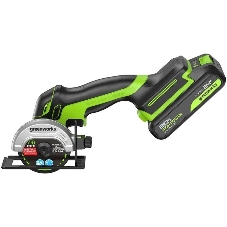 Угловая шлифовальная машина аккумуляторная GreenWorks GD24UCS, 24V, б/щет, 20000 об/мин,76 мм, рез 18 мм,1х2Ач,ЗУ,кор 3402007CUA