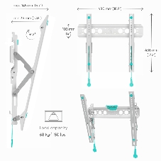 Кронштейн ONKRON TM5W/32-65'' макс 400*400 наклон +12º от стены: 35-145мм, макс вес 68,2кг, встр уровень, белый