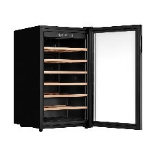 Винный шкаф Kuppersberg RSW 82, отдельностоящий, High-Tech, объем 128 л, вместимость 40 бутылок, диапазон температуры 5-20 градусов, механическое открытие двери, 6 полок из бука, LCD дисплей, уровень шума 38 дБ, черный