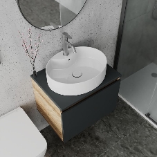 Комплект для ванной, 4 предмета (Тумба подвесная Bau Blackwood 60 графит + Раковина BAU 51х41, с отв. под см-ль + Смеситель Dream, выпуск белый)