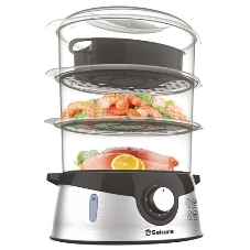 Пароварка Sakura SA-7215 чёрный, 9 л, ярусы - 3, 800 Вт, механическое