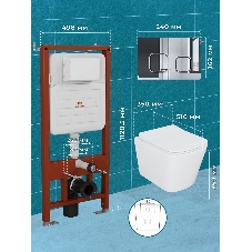 Комплект BAU 6 в 1: усиленная инсталляция BAU IDEAL, унитаз подвесной безободковый Bau Stil 51х35, сиденье дюропласт микролифт, клавиша BAU Strike, хром