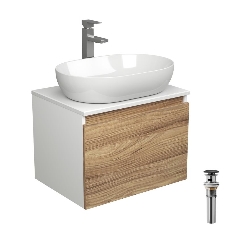 Комплект для ванной, 4 предмета (Тумба подвесная Bau Blackwood 60 + Раковина BAU 59х40 + Смеситель высокий Hotel Still, нерж. сталь, выпуск черный)