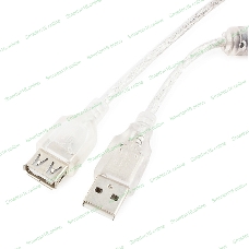 Кабель-удлинитель USB2.0 Pro Cablexpert CCF-USB2-AMAF-TR-0.75M, AM/AF, 0,75м, экран, 2феррит.кольца, прозрачный, пакет