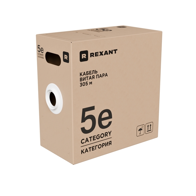 Кабель витая пара Rexant F/UTP, cat.5e, PE, 4х2х0,52 мм, 24AWG, OUTDOOR, SOLID, черный, 305м