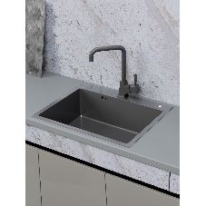 Мойка кухонная из нержавеющей стали BAUEDGE SOUL КТ5045В NANO BLACK, сифон EASY CLEAN в комплекте.