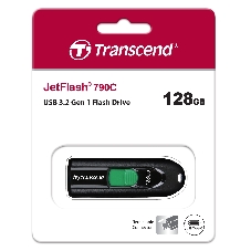 Флешка USB Transcend JetFlash 790C (TS128GJF790C), 128Gb, USB 3.2, R/W 90/60, черный/зеленый