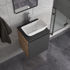 Тумба Bau Dream Blackwood 50 графит, раковина BAU Spectrum mini 47х24 смеситель для раковины высокий Hotel Still, нержавеющая сталь, выпуск клик клак, белый