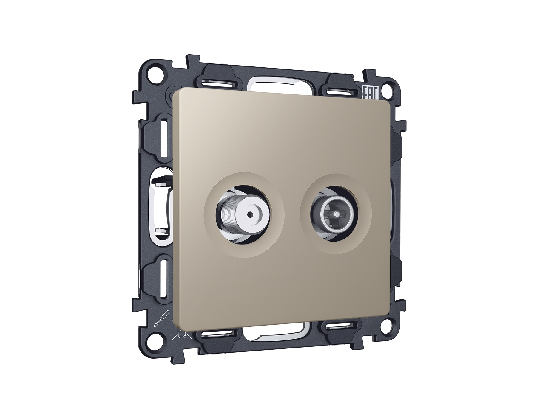 Комплект механизма розетки TV оконечной + SAT 5-862MHz 3.5dB/950-2150MHz 3.5dB ALFA Серо-бежевый матовый QUANT (AP3733, VM217) MA373310
