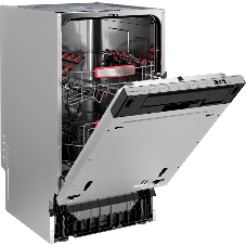 Встраиваемая посудомоечная машина Kuppersberg GHS 4526, High-Tech, 45 см, 10 комплектов, 3 корзины, 8 программ, отсрочка старта, автоматическое открывание двери, LED подсветка, сенсорное управление, луч на полу, половинная загрузка, UV-лампа, энергоэффективность А