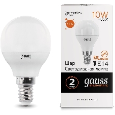 Лампа светодиодная Gauss Elementary 10Вт цок.: E14 шар 220B 3000K св. свеч. бел. теп. (упак.: 10 шт)