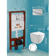 Комплект BAU 6 в 1: инсталляция BAU PRO, унитаз подвесной торнадо Bau Dream Hurricane-2, сиденье дюропласт микролифт, клавиша BAU Hotel, хром