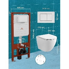 Комплект BAU 6 в 1: усиленная инсталляция BAU IDEAL, унитаз подвесной безободковый вихревой Bau Dream Hurricane3, сиденье микролифт, клавиша BAU Light антивандальная, нерж сталь брашированная