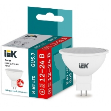 Лампа светодиодная IEK LLE-MR16-08-12-24-40-GU5 MR16 софит 8Вт 12-24В 4000К GU5.3 (низковольтная)