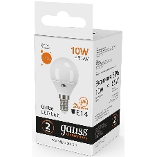 Лампа светодиодная Gauss Elementary 10Вт цок.: E14 шар 220B 3000K св. свеч. бел. теп. (упак.: 10 шт)