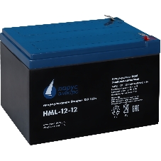 Battery Parus Electro, professional series HML-12-12, voltage 12V, capacity 12Ah (discharge 20 hours), max. discharge current (5sec) 180A, max. charge current 4.8A, lead-acid type AGM, terminals F2, LxWxH 151x98x95mm., full height with terminals 101mm., weight 4kg., service life 12 years.