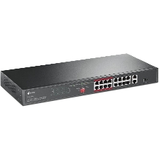 Коммутатор TP-Link 16-port 10/100Mbps + 2-port Gigabit unmanaged switch with 16 PoE+ ports, compliant with 802.3af/at PoE, 150W PoE budget,  support 250m Extend Mode, priority mode and Isolation mode, rackmount, plug and play.
