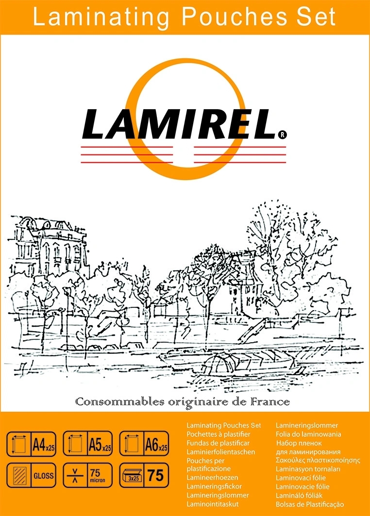 Пленка для ламинирования Lamirel, набор А4, A5, A6 по 25 шт., 75 мкм, 75 шт. в упаковке