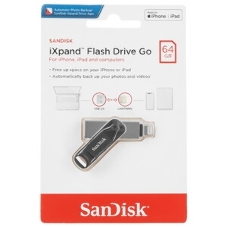 Флешка USB SanDisk IX60N iXpand Go (SDIX60N-064G-GN6NN), 64Gb, USB 3.0/Lightning, R/W 150/70, черный/серебристый